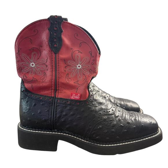 Justin Women's Gemma Red Black Western Gypsy Round Toe Boots Size 8.5 - Picture 3 of 7